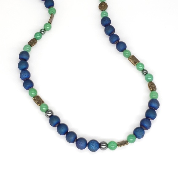 Blue Sedona Druzy, Aventurine, Bead Boho Necklace - Picture 8 of 12